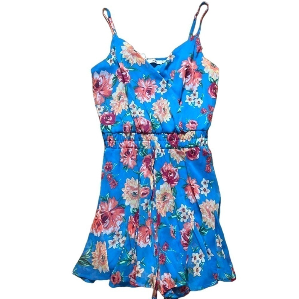 Mi Ami Blue Floral Romper, Size Small